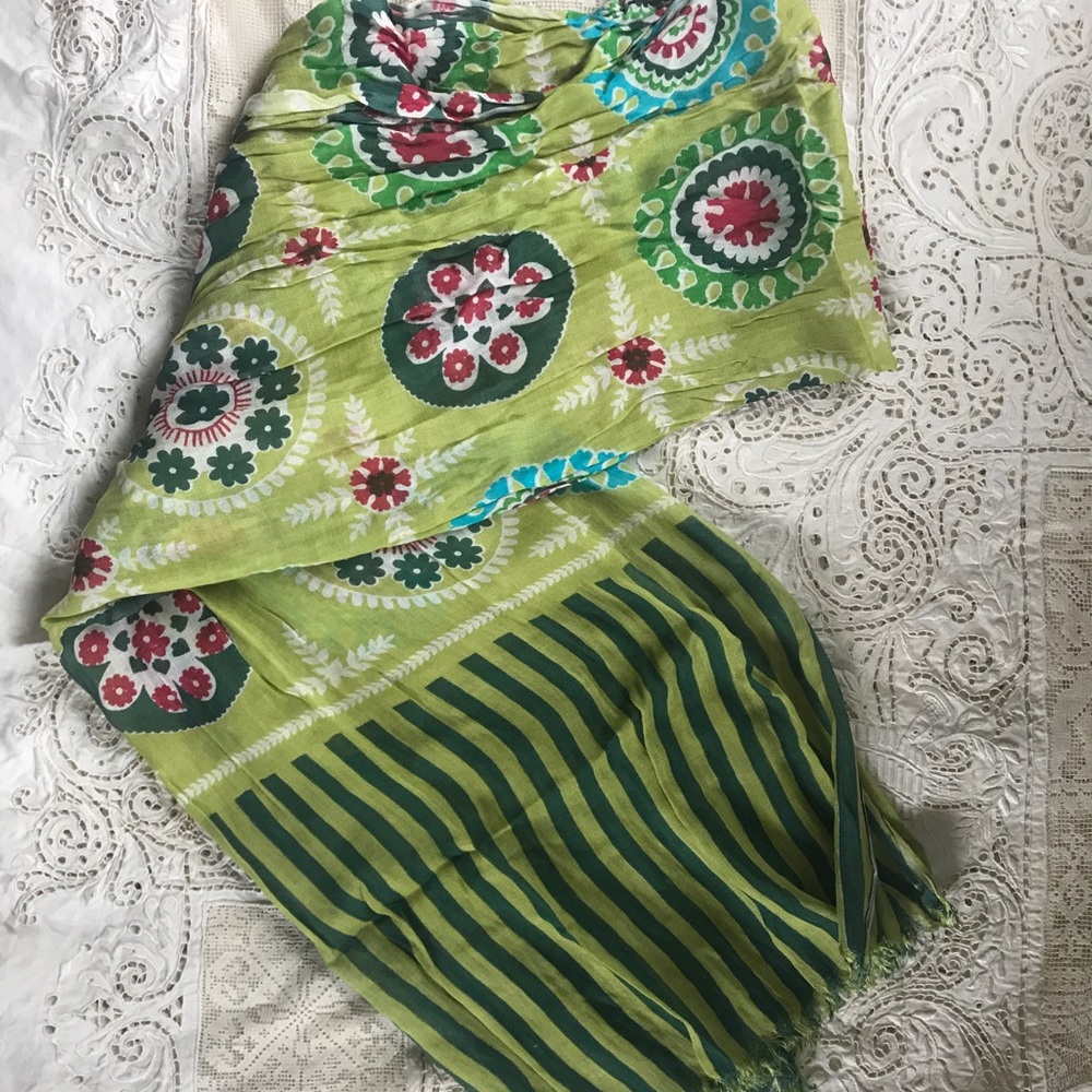 Bright Green decorative textile scarf 🦜🦜🦜